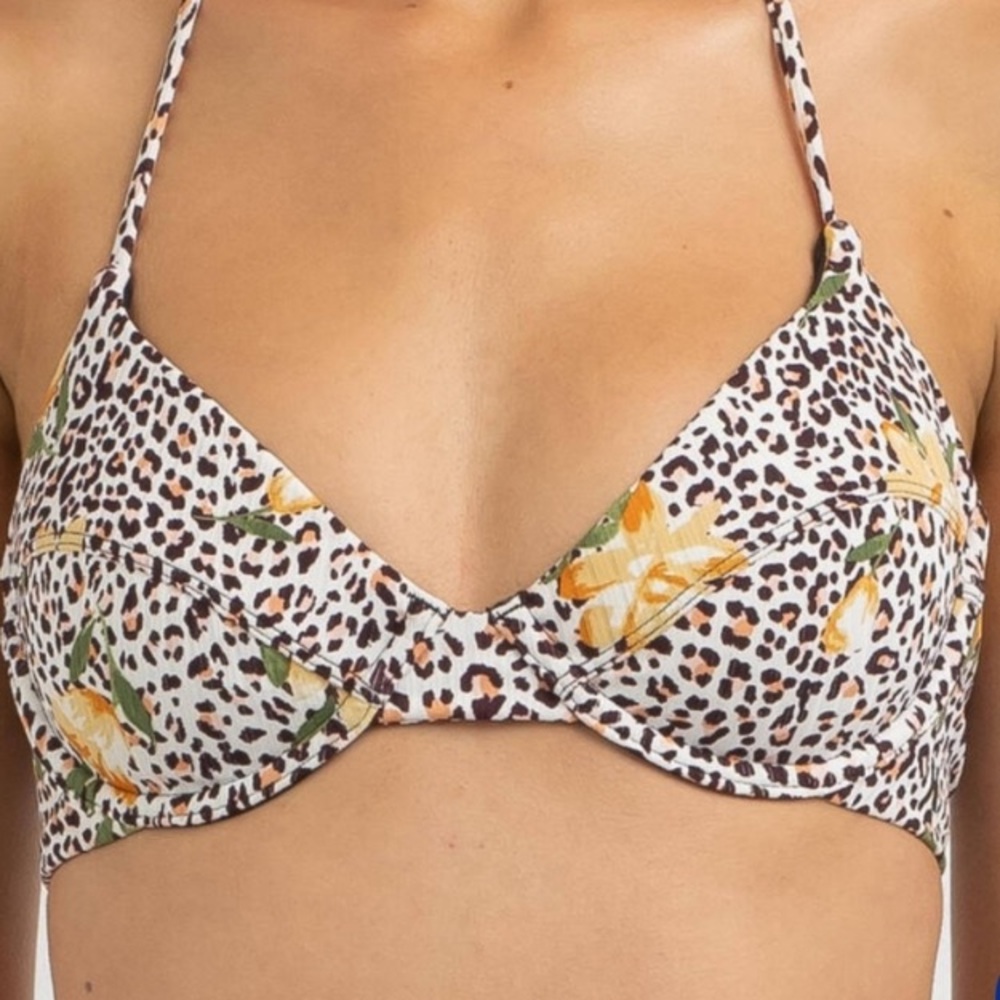 Hurley Leopard Print Bikini Top with Floral Accents